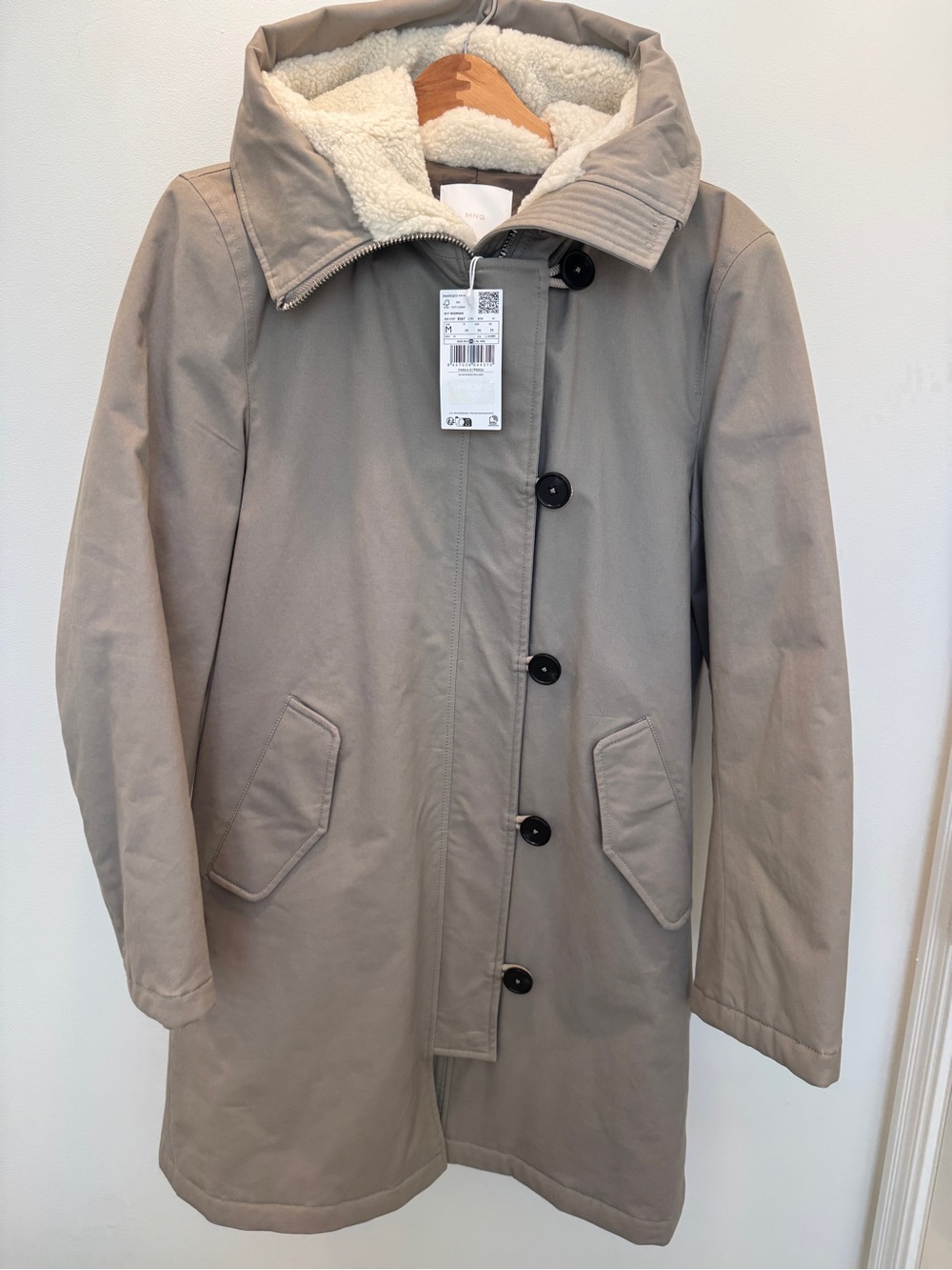 Mango Women’s Beige Sherpa-Lined Hooded Coat/Parka